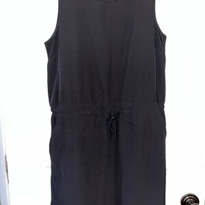 Sleeveless Black Midi Dress with Drawstring Waist